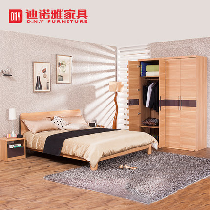 迪诺雅现代简约成套卧室家具四件套1.8米双人床衣柜组合