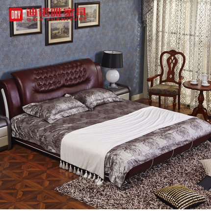 迪诺雅 简约现代时尚小户型皮艺床高档真皮床软床1.8米双人床婚床