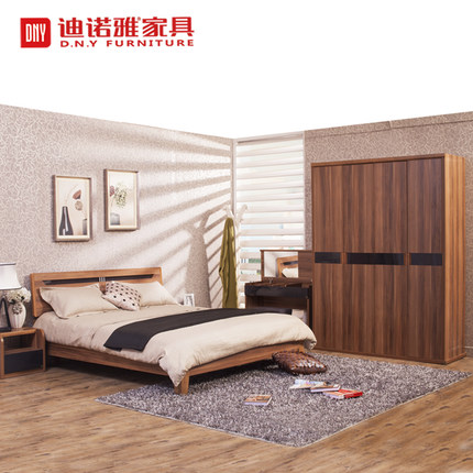 迪诺雅现代简约成套卧室家具组合套装1.8米实木床衣柜六件套
